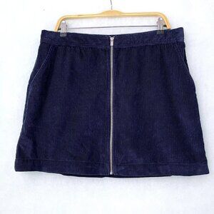 GAP Women's Navy Blue Corduroy Skirt Front Zipper Side Pockets Short Length 16